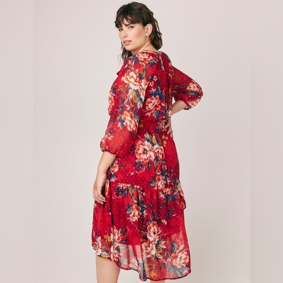 FIGUEROA & FLOWER Floral Print Red Midi Dress Size 2X NWT - Picture 3 of 16
